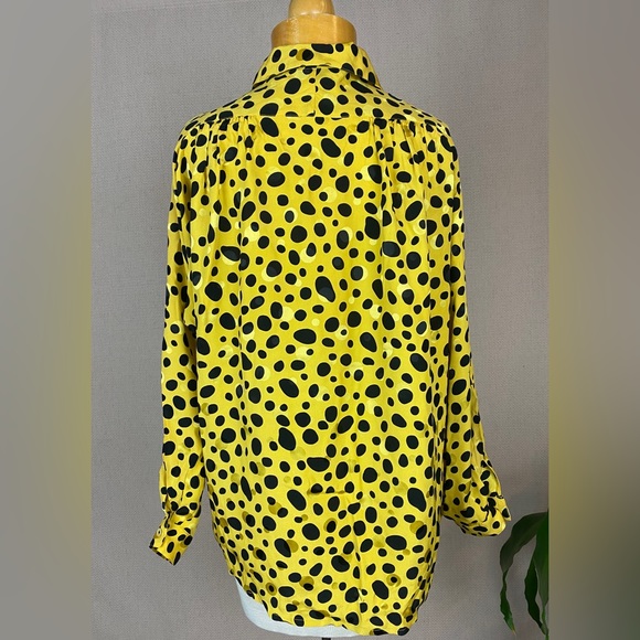 VINTAGE The Very Thing! 80s 90s Yellow & Black Polkadot Silk Blouse - Picture 2 of 11